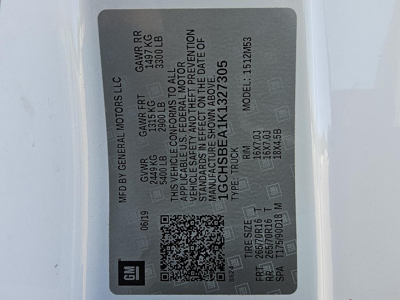 1GCHSBEA1K1327305 CHEVROLET COLORADO 2019