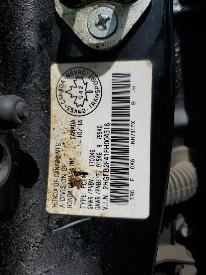 2015 Honda Civic Lx VIN: 2HGFB2F41FH004316 Lot: 52514625