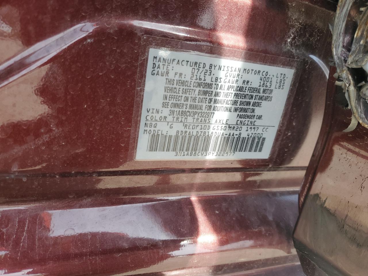 2023 Nissan Sentra Sv VIN: 3N1AB8CV3PY322977 Lot: 54383925