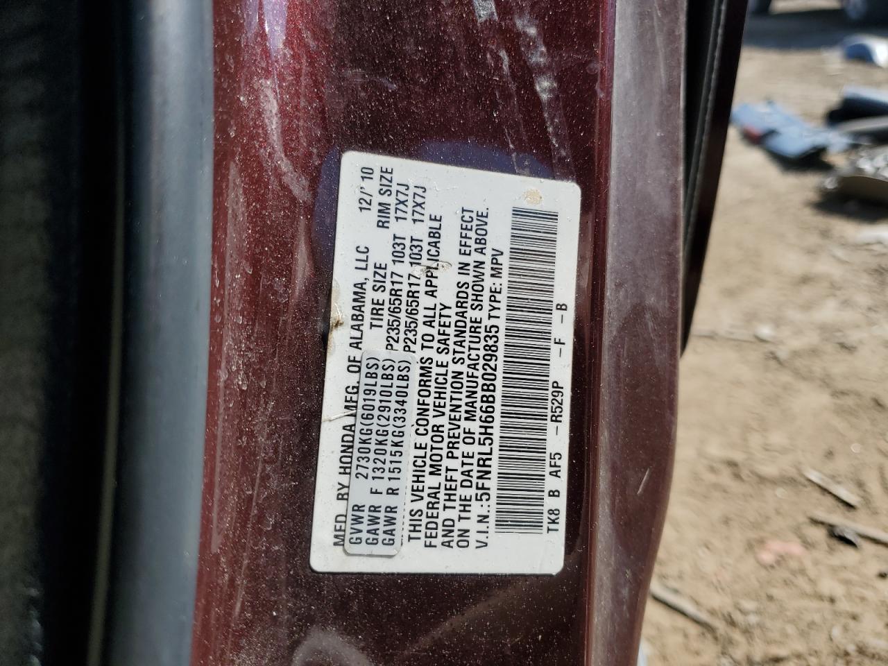 2011 Honda Odyssey Exl VIN: 5FNRL5H66BB029835 Lot: 54927725