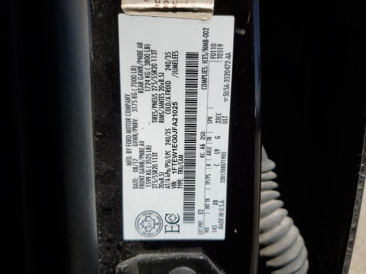 2018 Ford F150 Supercrew VIN: 1FTEW1EG0JFA21025 Lot: 53993835