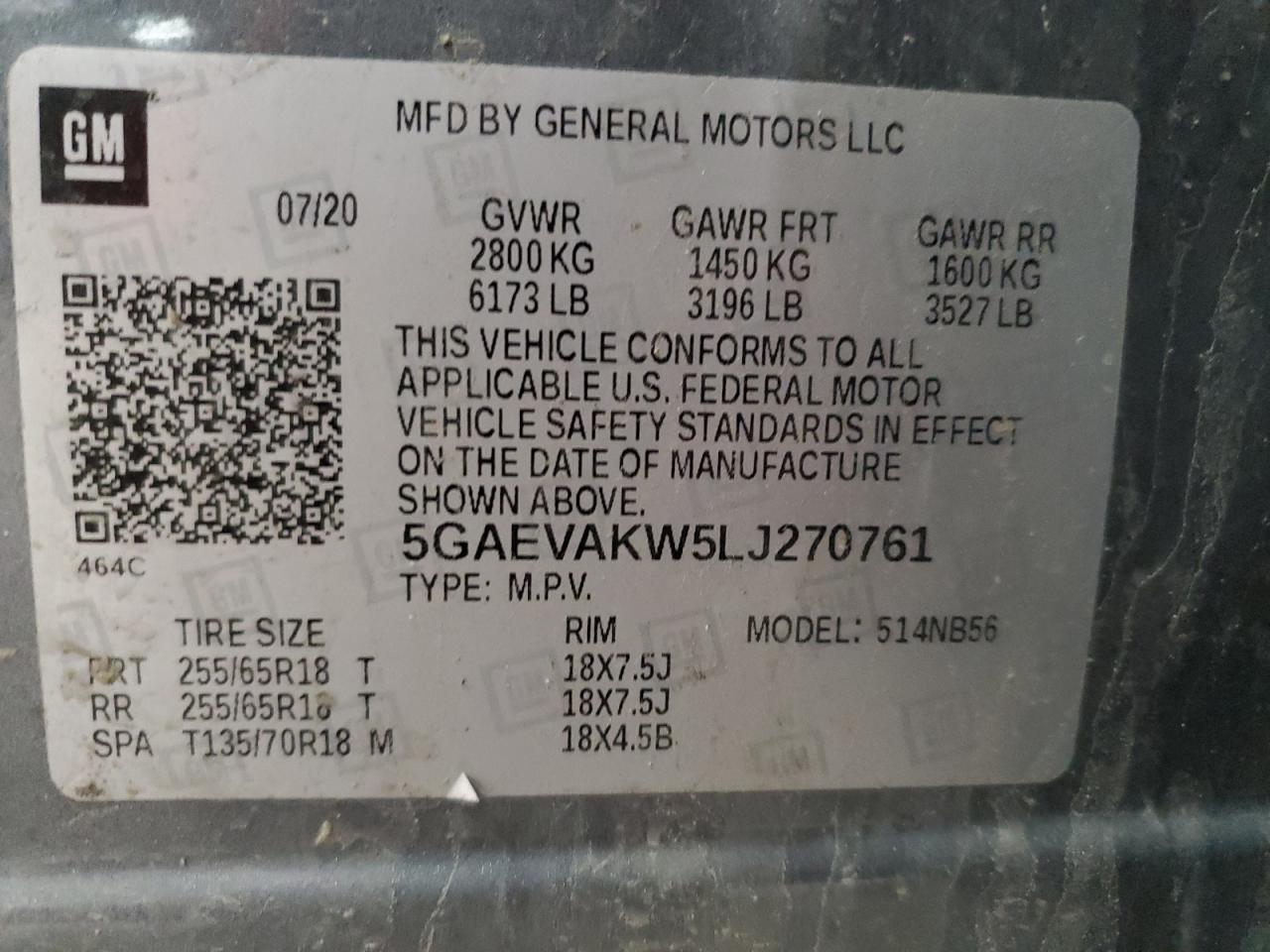 2020 Buick Enclave Essence VIN: 5GAEVAKW5LJ270761 Lot: 53516365