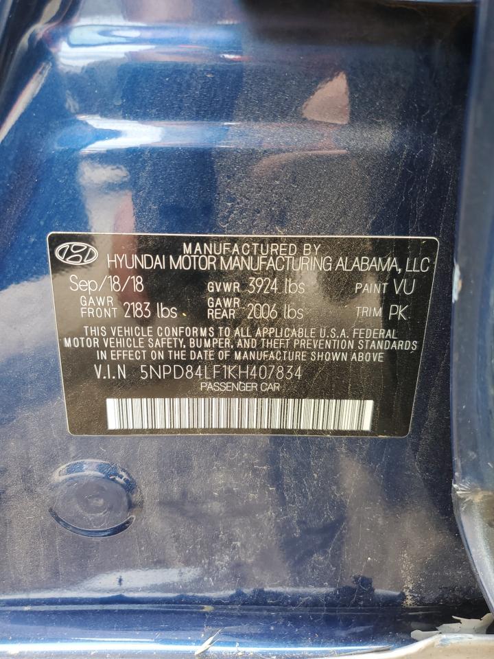 2019 Hyundai Elantra Sel VIN: 5NPD84LF1KH407834 Lot: 54316785