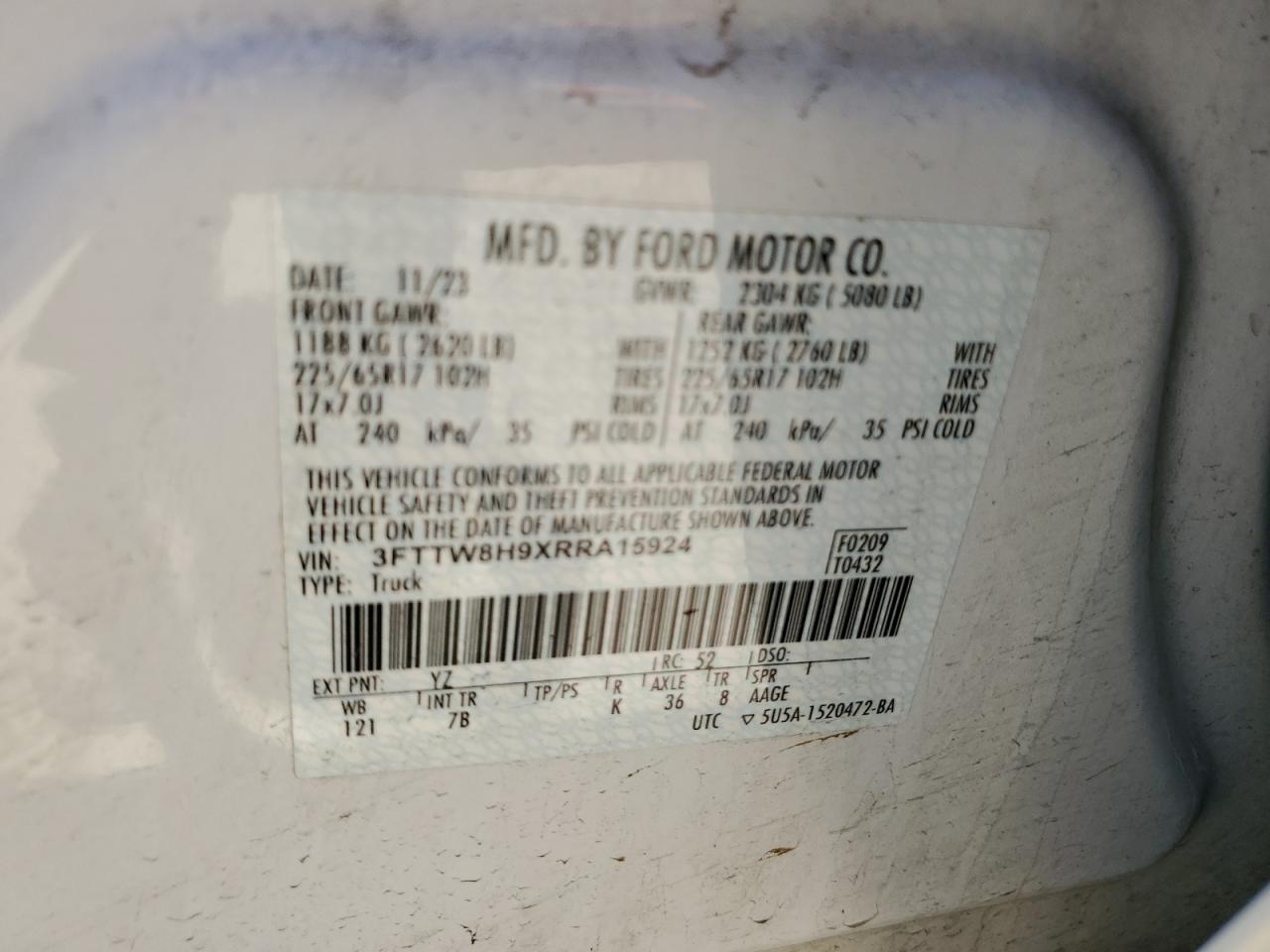 2024 Ford Maverick Xlt VIN: 3FTTW8H9XRRA15924 Lot: 51990865