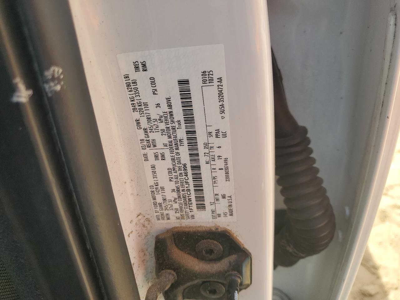 2018 Ford F150 Supercrew VIN: 1FTEW1CB1JFC46996 Lot: 53850495