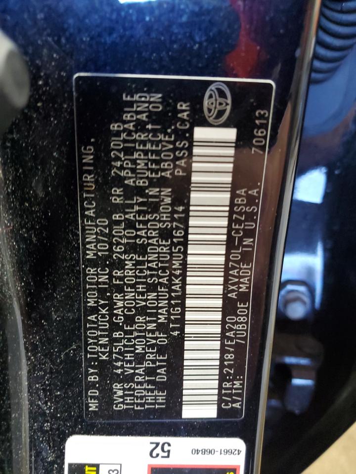 2021 Toyota Camry Se VIN: 4T1G11AK4MU516714 Lot: 54687245