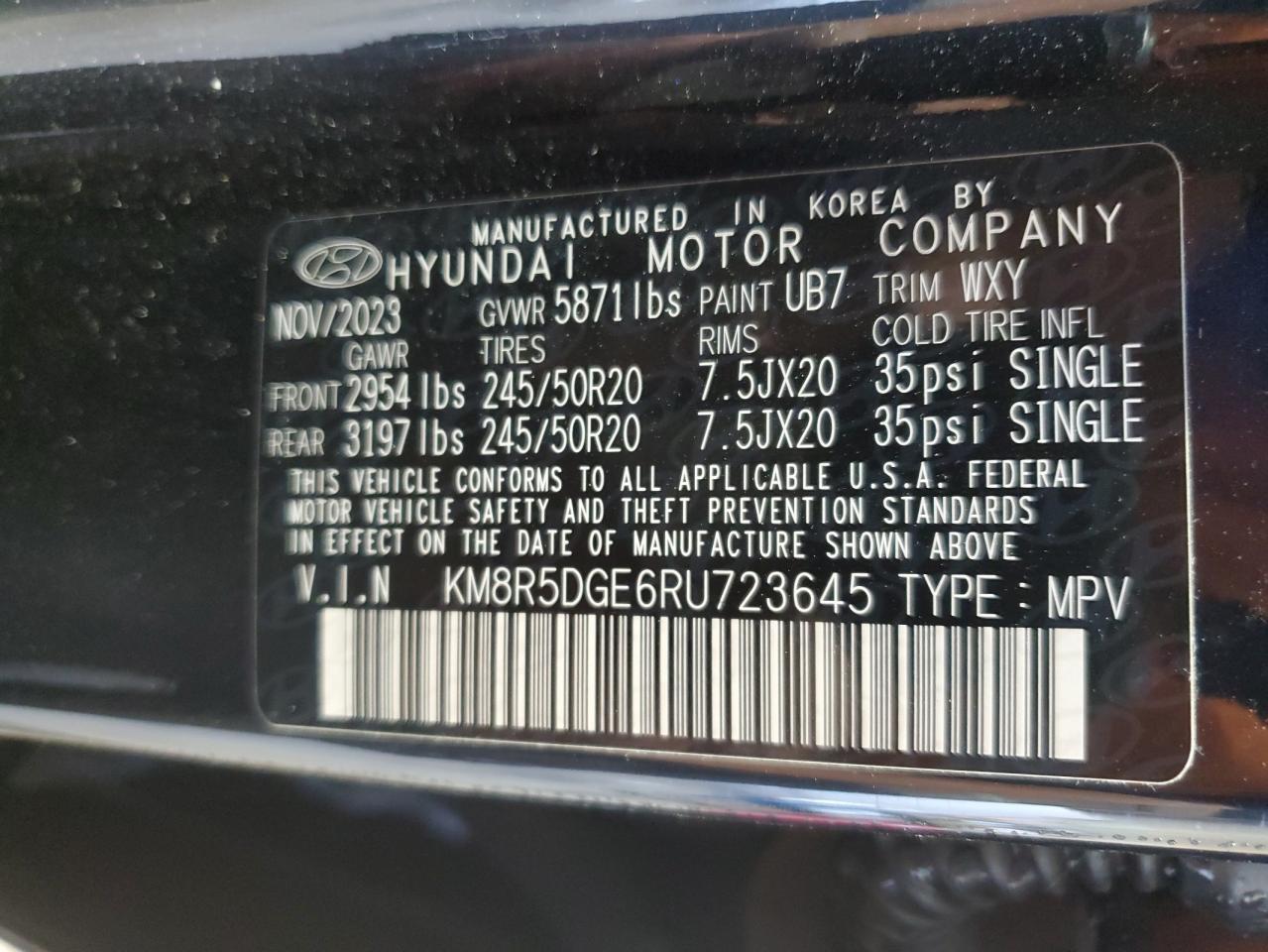 2024 Hyundai Palisade Limited VIN: KM8R5DGE6RU723645 Lot: 54350385