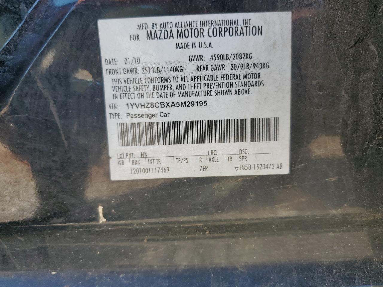 2010 Mazda 6 S VIN: 1YVHZ8CBXA5M29195 Lot: 62282055