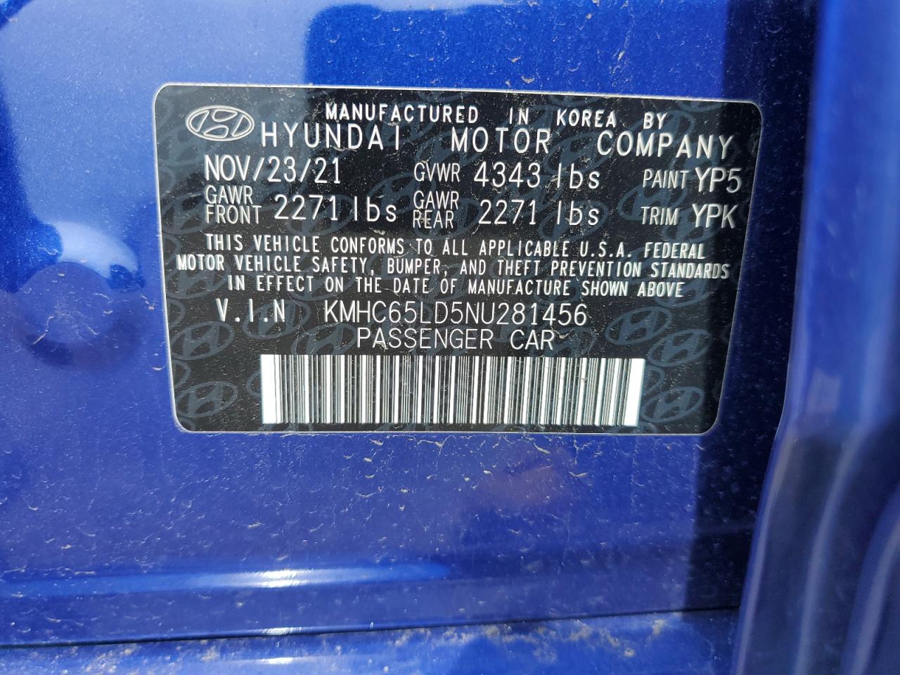 2022 Hyundai Ioniq Se VIN: KMHC65LD5NU281456 Lot: 51846735