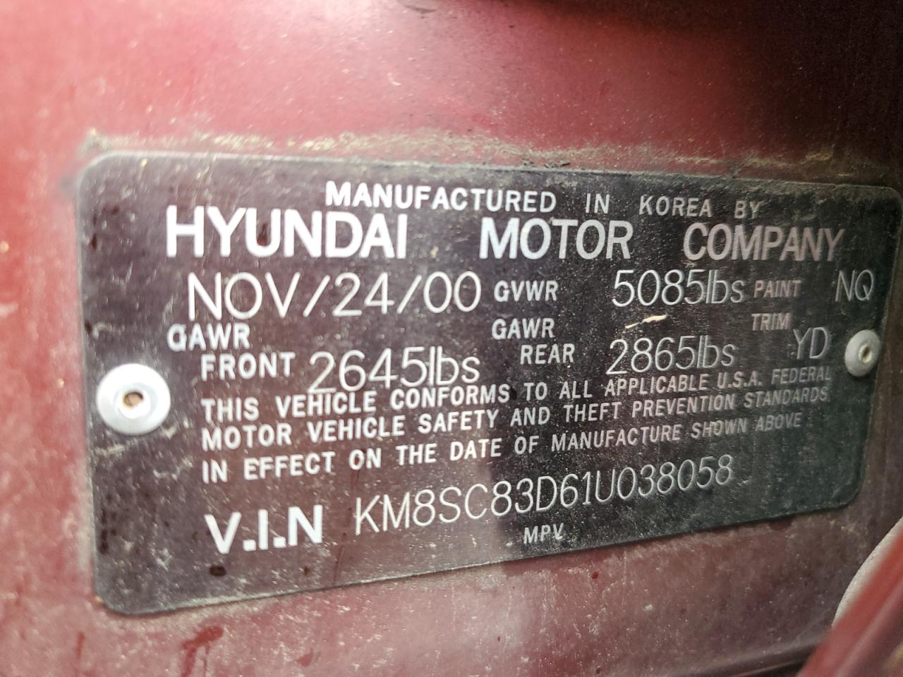 2001 Hyundai Santa Fe Gls VIN: KM8SC83D61U038058 Lot: 54524865