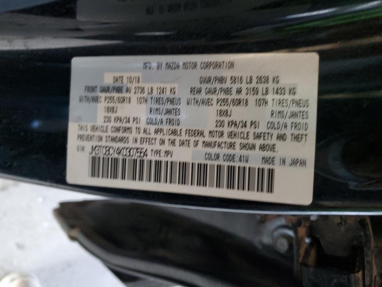 2019 Mazda Cx-9 Touring VIN: JM3TCBCY4K0307554 Lot: 53907575