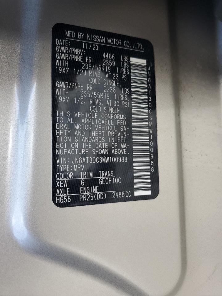 2021 Nissan Rogue Platinum VIN: JN8AT3DC3MW100988 Lot: 55093535