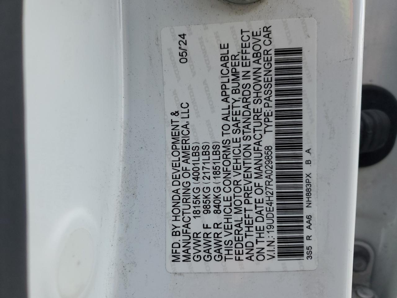 2024 Acura Integra VIN: 19UDE4H27RA029858 Lot: 53018905