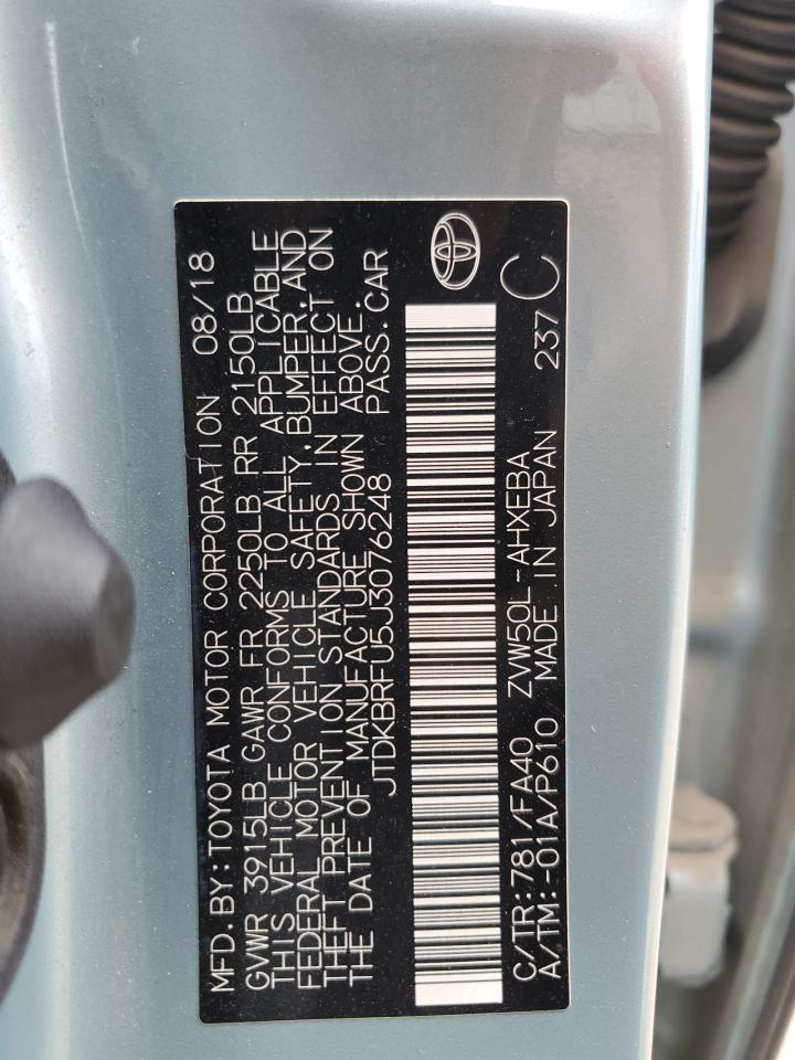 2018 Toyota Prius VIN: JTDKBRFU5J3076248 Lot: 51899175