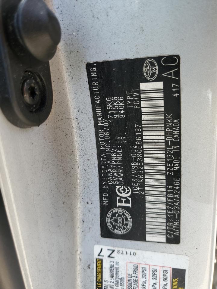 2008 Toyota Corolla Matrix Xr VIN: 2T1KR32E38C686187 Lot: 54771105