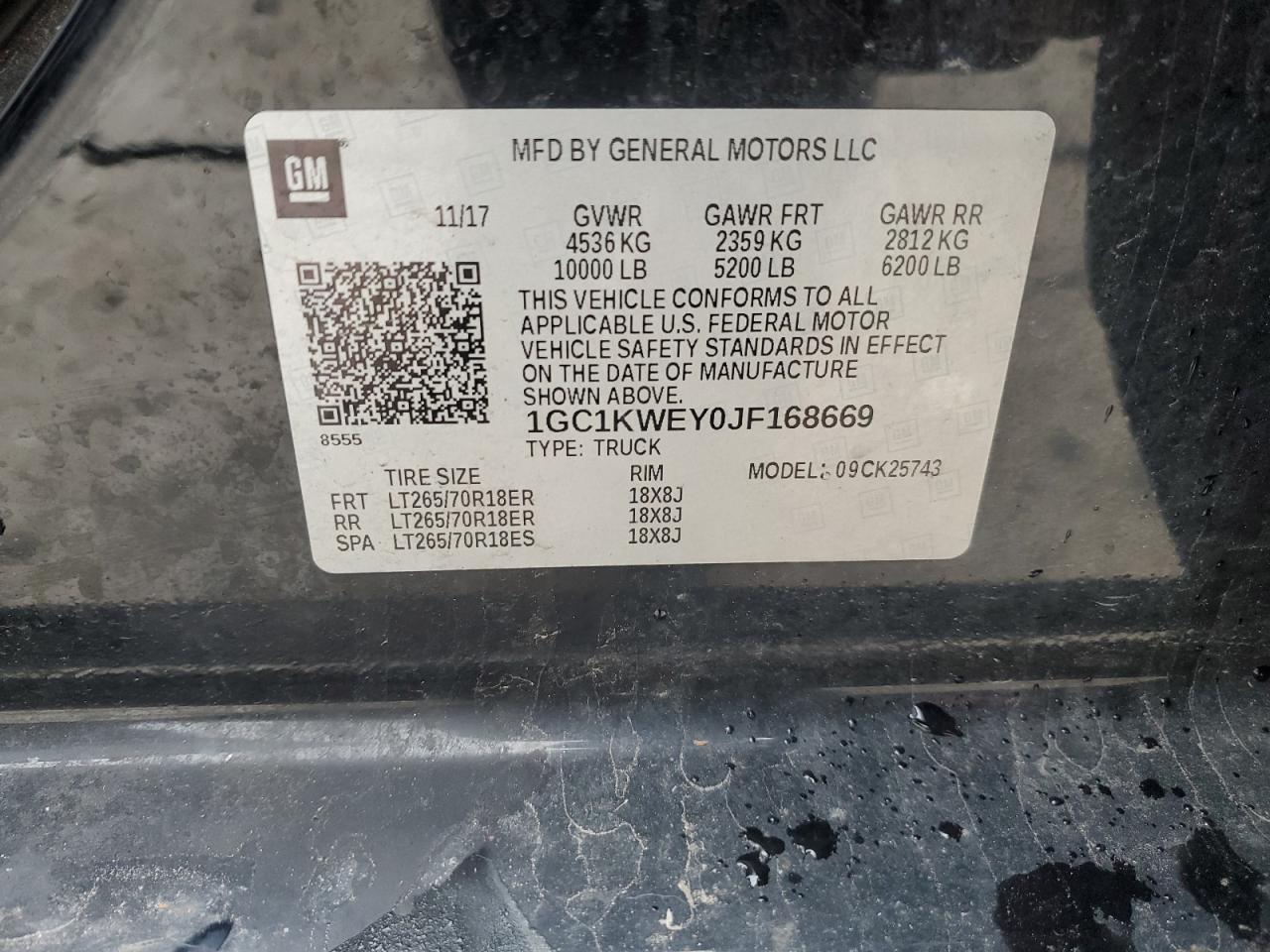 2018 Chevrolet Silverado K2500 Heavy Duty Ltz VIN: 1GC1KWEY0JF168669 Lot: 52587405