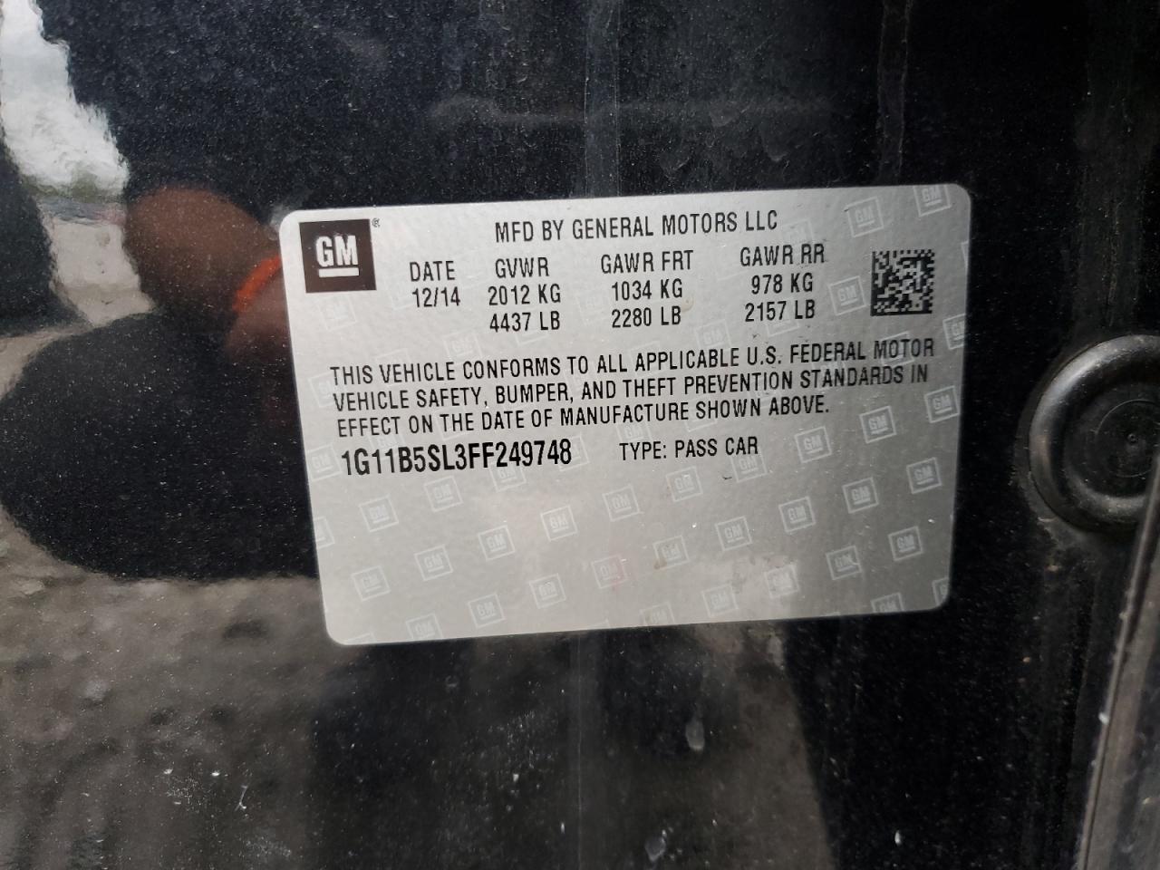 2015 Chevrolet Malibu Ls VIN: 1G11B5SL3FF249748 Lot: 83819715