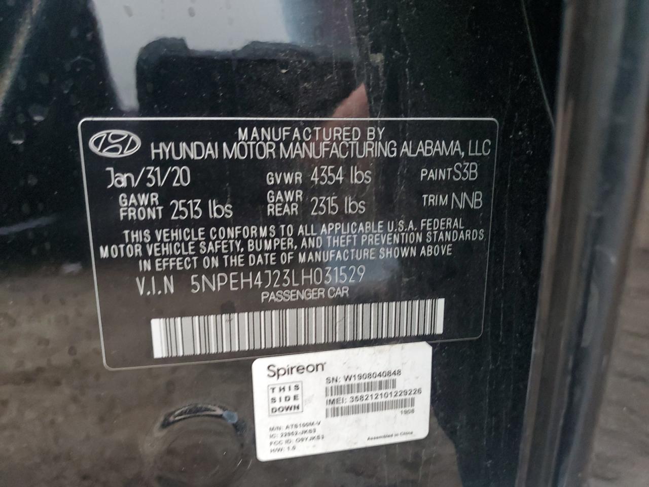 2020 Hyundai Sonata Limited VIN: 5NPEH4J23LH031529 Lot: 54091735