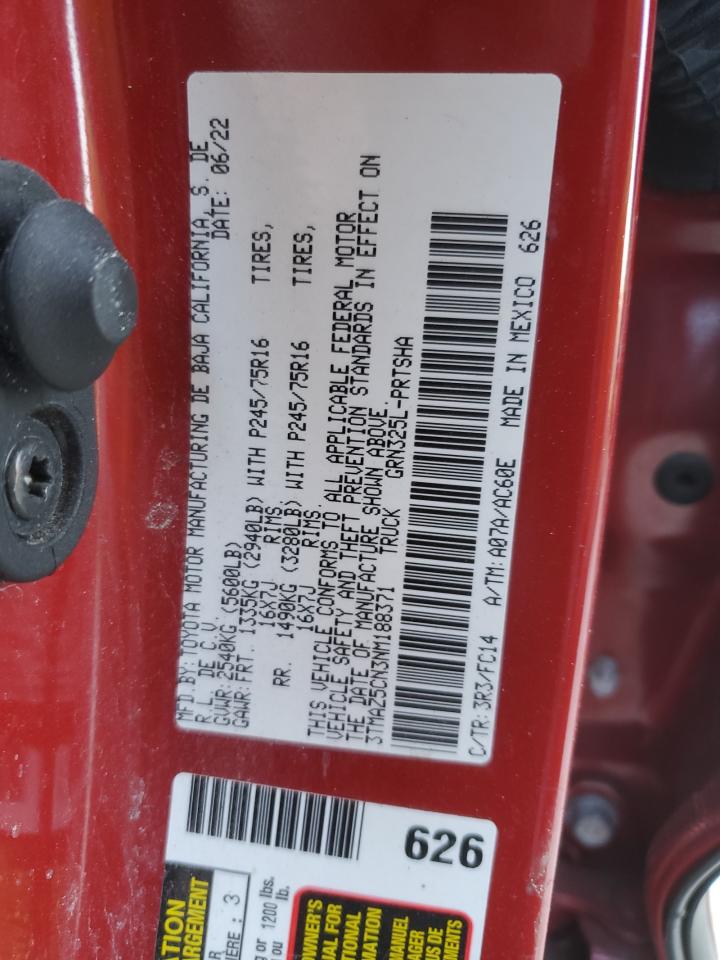2022 Toyota Tacoma Double Cab VIN: 3TMAZ5CN3NM188371 Lot: 51574135