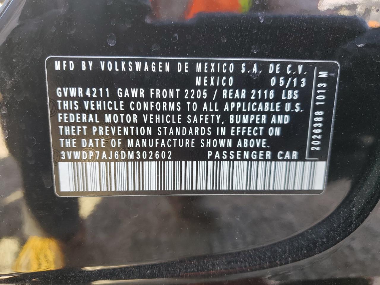 2013 Volkswagen Jetta Se VIN: 3VWDP7AJ6DM302602 Lot: 54790605