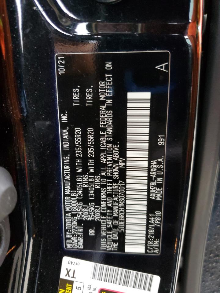 2021 Toyota Highlander Hybrid Platinum VIN: 5TDEBRCH1MS070017 Lot: 55260535