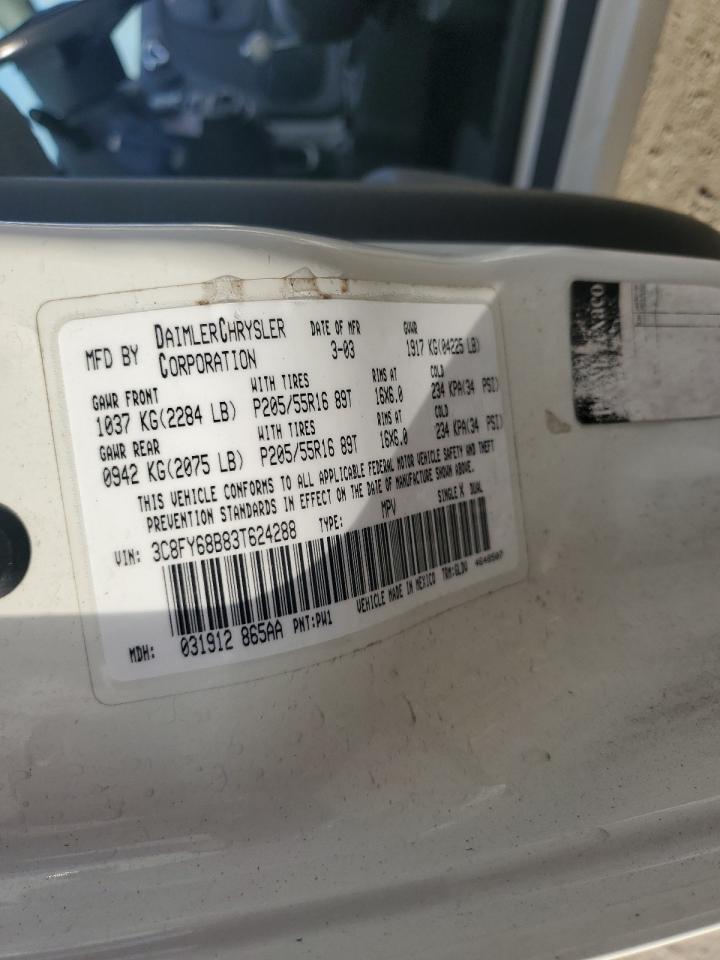 2003 Chrysler Pt Cruiser Limited VIN: 3C8FY68B83T624288 Lot: 52686435