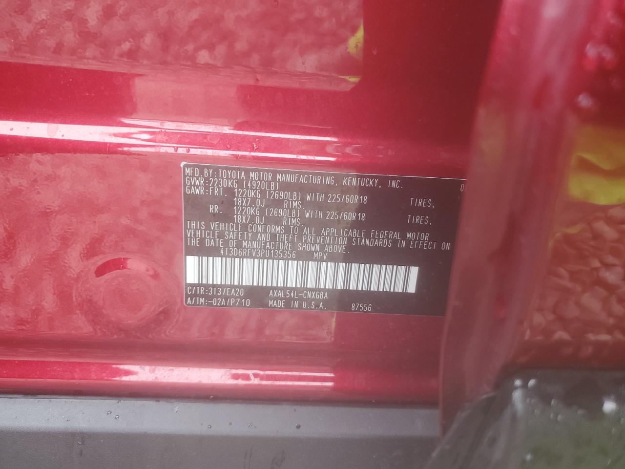 2023 Toyota Rav4 Limited VIN: 4T3D6RFV3PU135356 Lot: 54668085