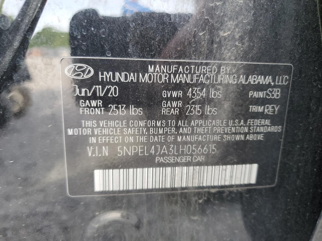 2020 Hyundai Sonata Sel VIN: 5NPEL4JA3LH056615 Lot: 53692815