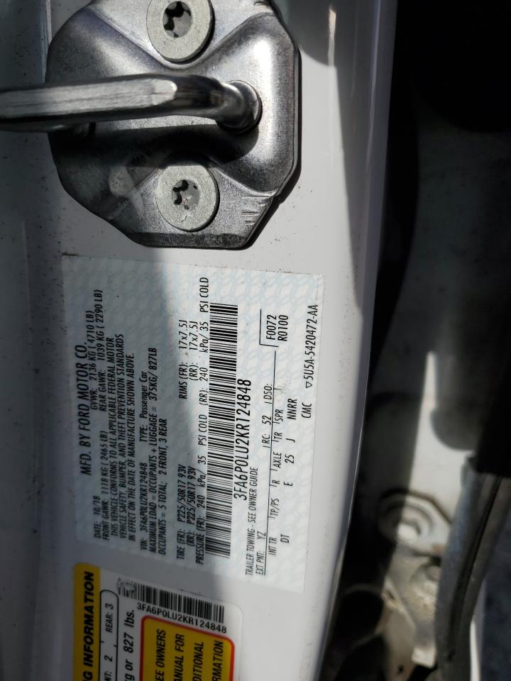 2019 Ford Fusion Se VIN: 3FA6P0LU2KR124848 Lot: 54039985