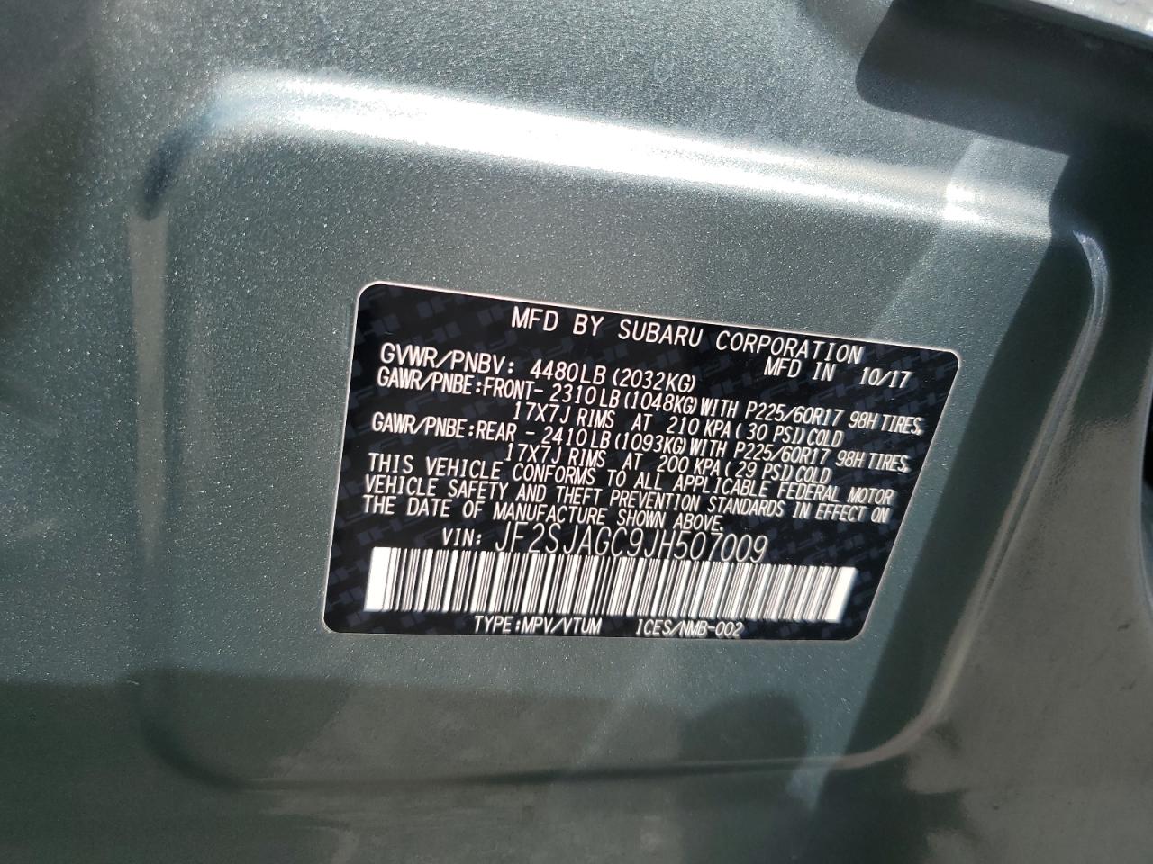 2018 Subaru Forester 2.5I Premium VIN: JF2SJAGC9JH507009 Lot: 54941095