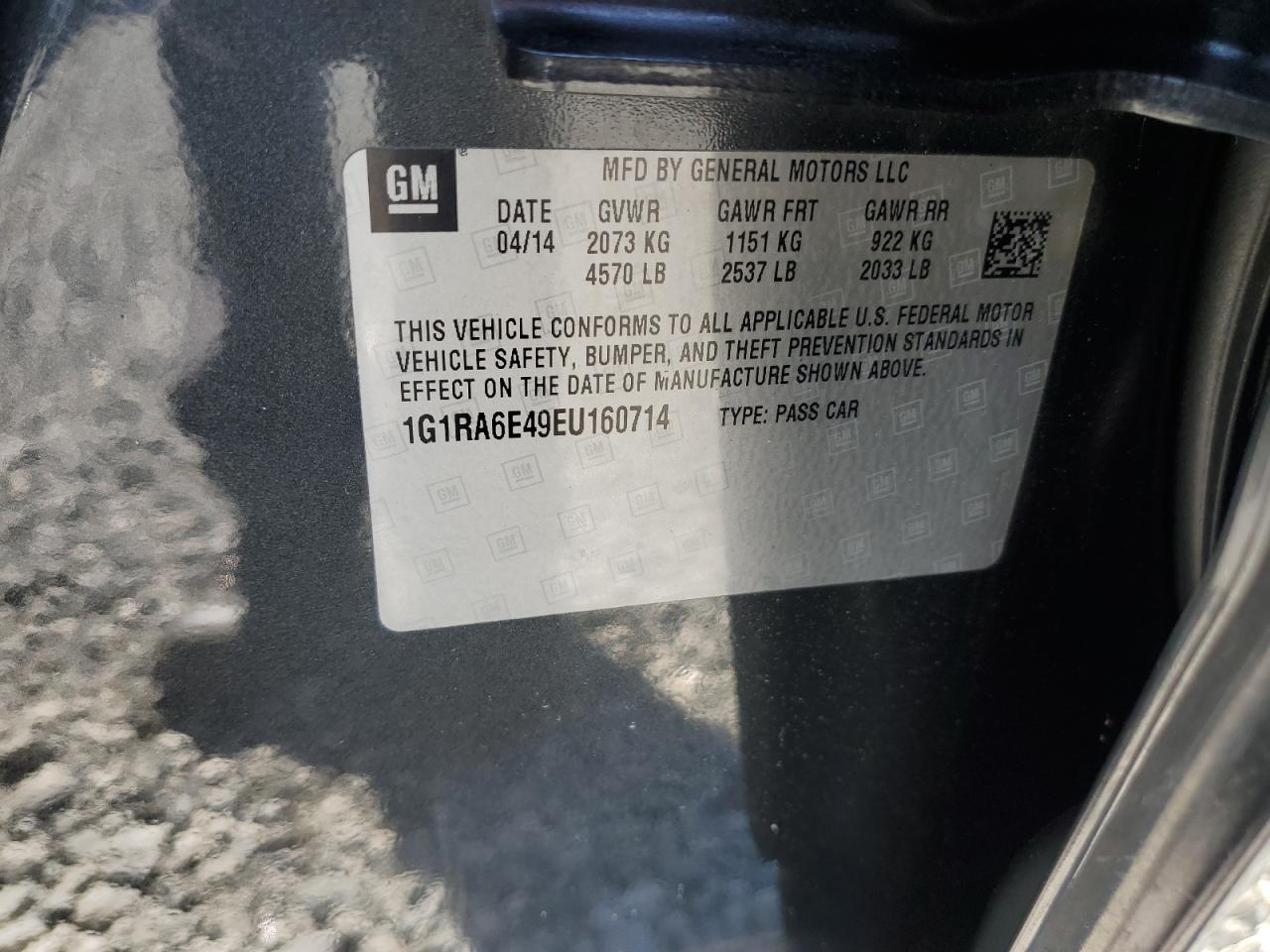 2014 Chevrolet Volt VIN: 1G1RA6E49EU160714 Lot: 52602645