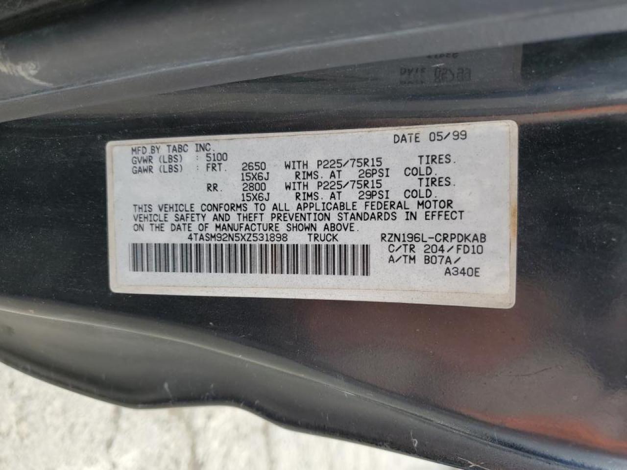 1999 Toyota Tacoma Xtracab Prerunner VIN: 4TASM92N5XZ531898 Lot: 54453895