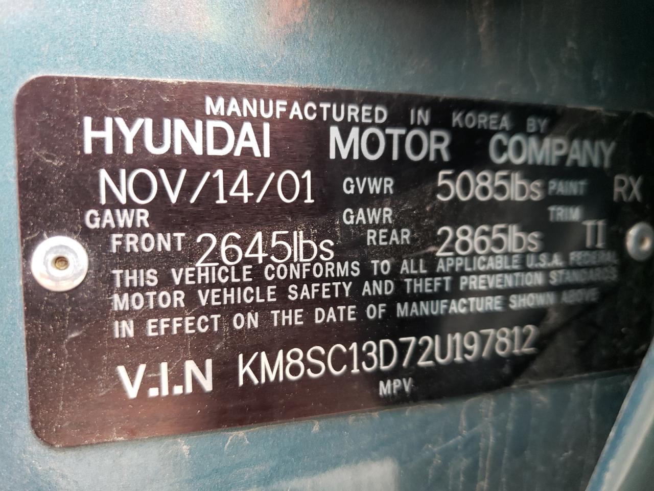 2002 Hyundai Santa Fe Gls VIN: KM8SC13D72U197812 Lot: 53863915