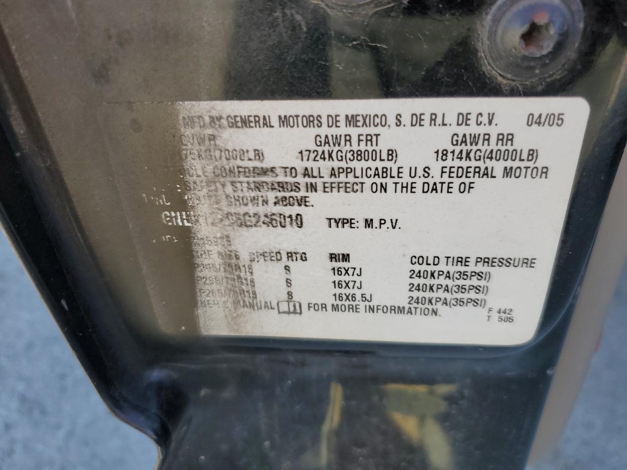 2005 Chevrolet Avalanche K1500 VIN: 3GNEK12Z95G246010 Lot: 52433295