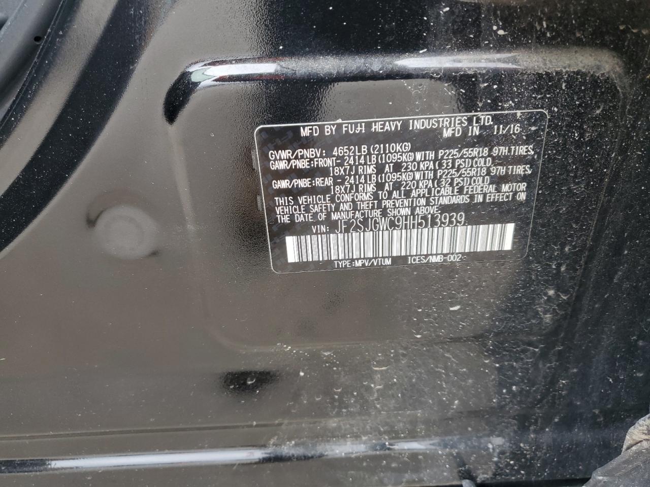 2017 Subaru Forester 2.0Xt Touring VIN: JF2SJGWC9HH513939 Lot: 54092775