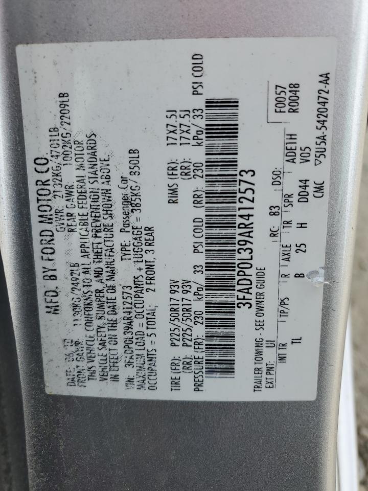 2010 Ford Fusion Hybrid VIN: 3FADP0L39AR412573 Lot: 54019145