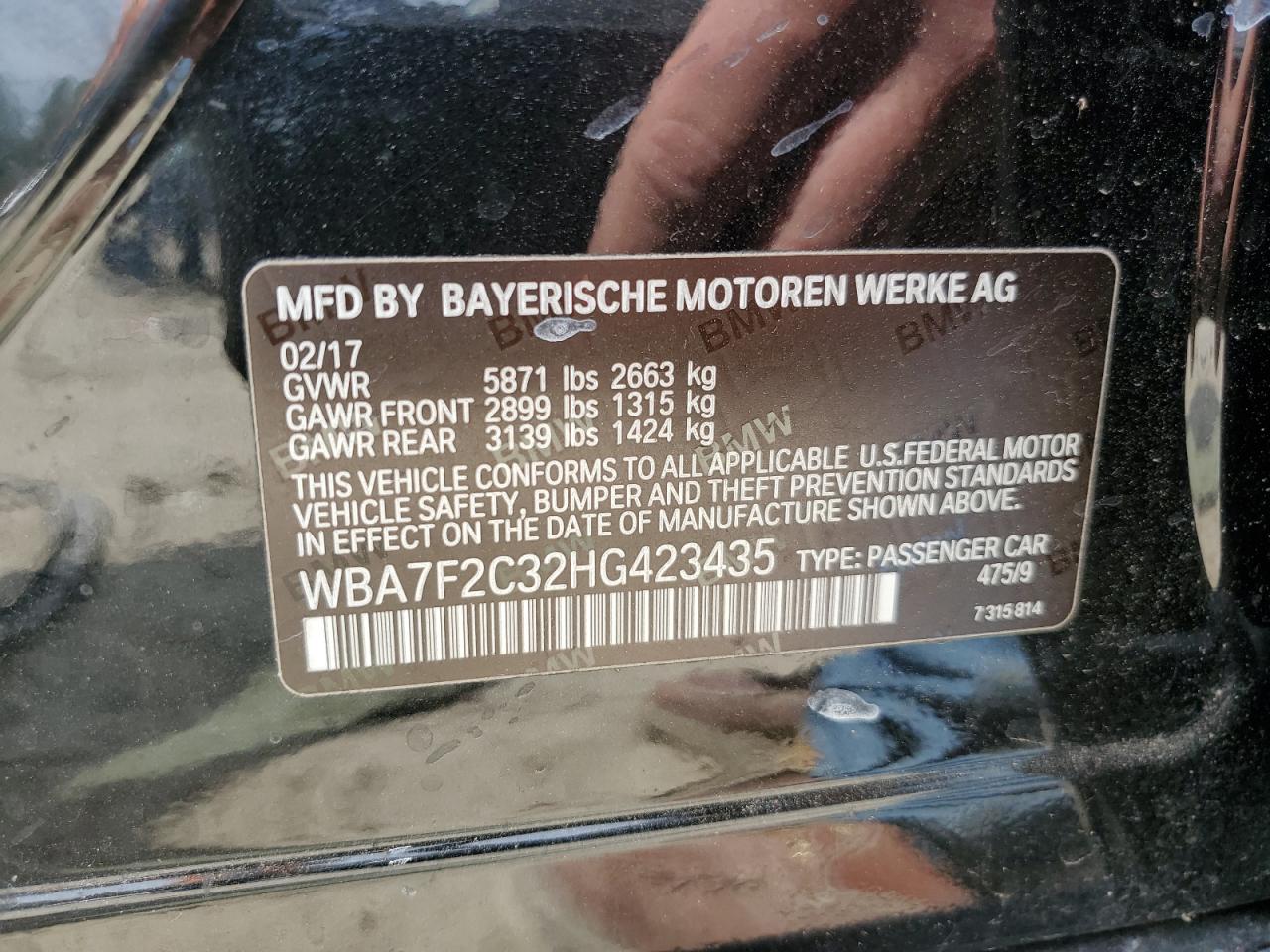 2017 BMW 750 Xi VIN: WBA7F2C32HG423435 Lot: 53477095
