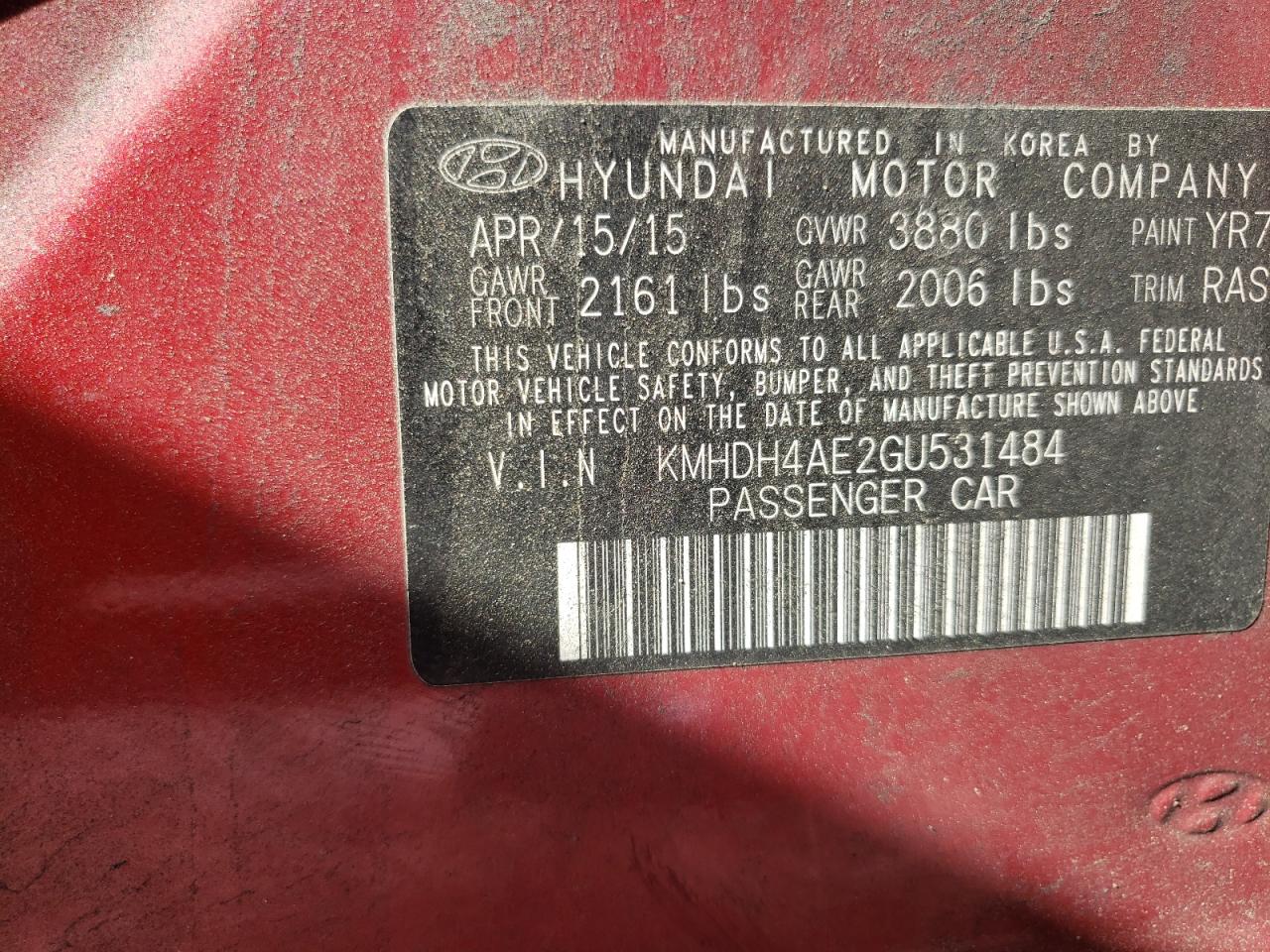 kmhdh4ae2gu531484 KMHDH4AE2GU531484 2016 Hyundai Elantra Se