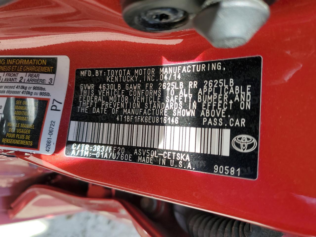 2014 Toyota Camry L VIN: 4T1BF1FK6EU816146 Lot: 54849305