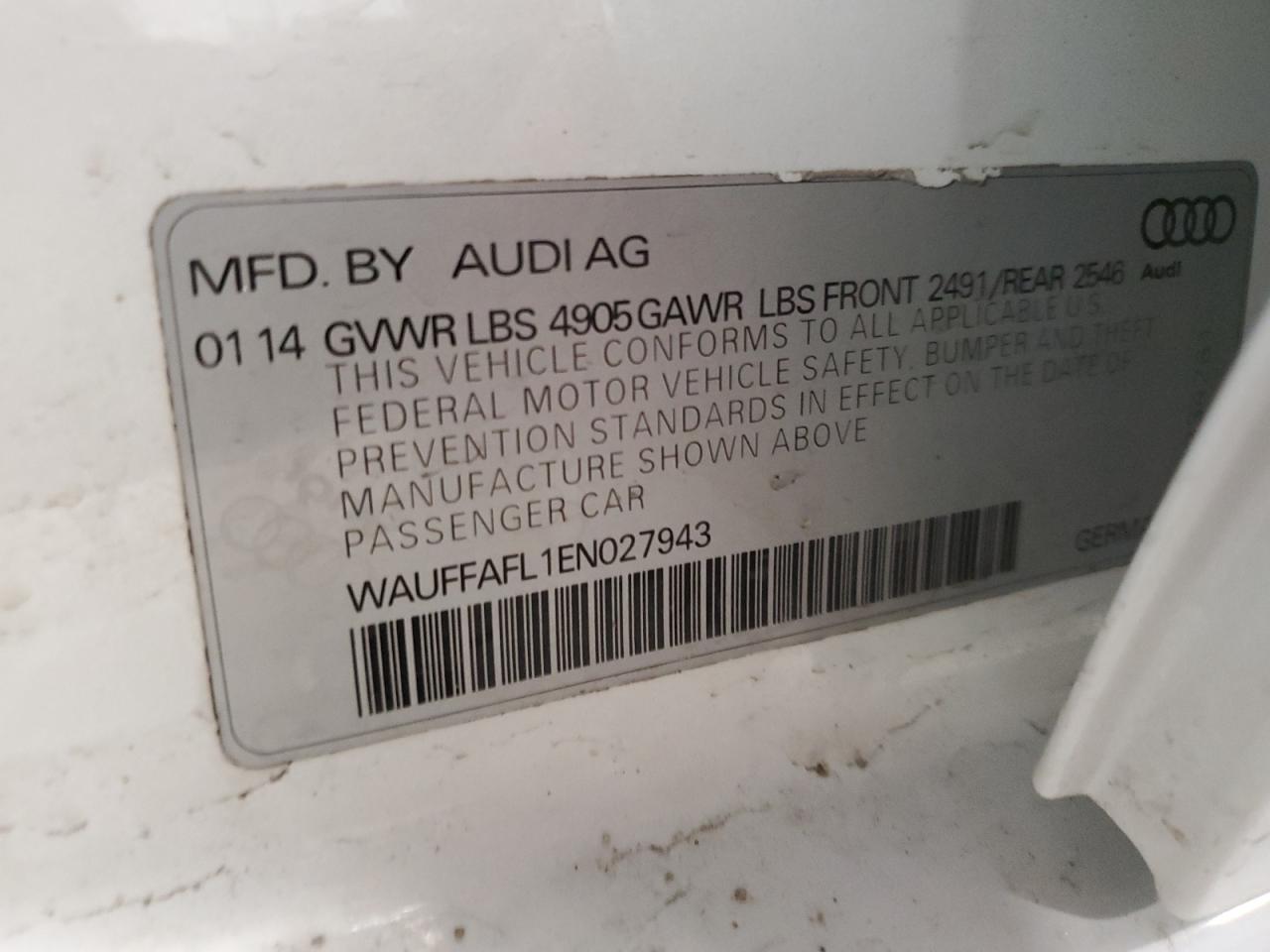 2014 Audi A4 Premium Plus VIN: WAUFFAFL1EN027943 Lot: 53360955