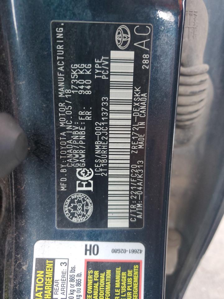 2t1burhe2jc113733 2T1BURHE2JC113733 2018 Toyota Corolla L