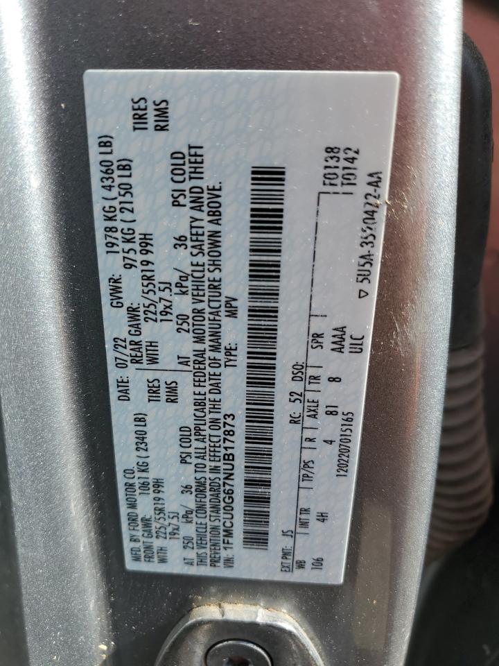 2022 Ford Escape Se VIN: 1FMCU0G67NUB17873 Lot: 53151295