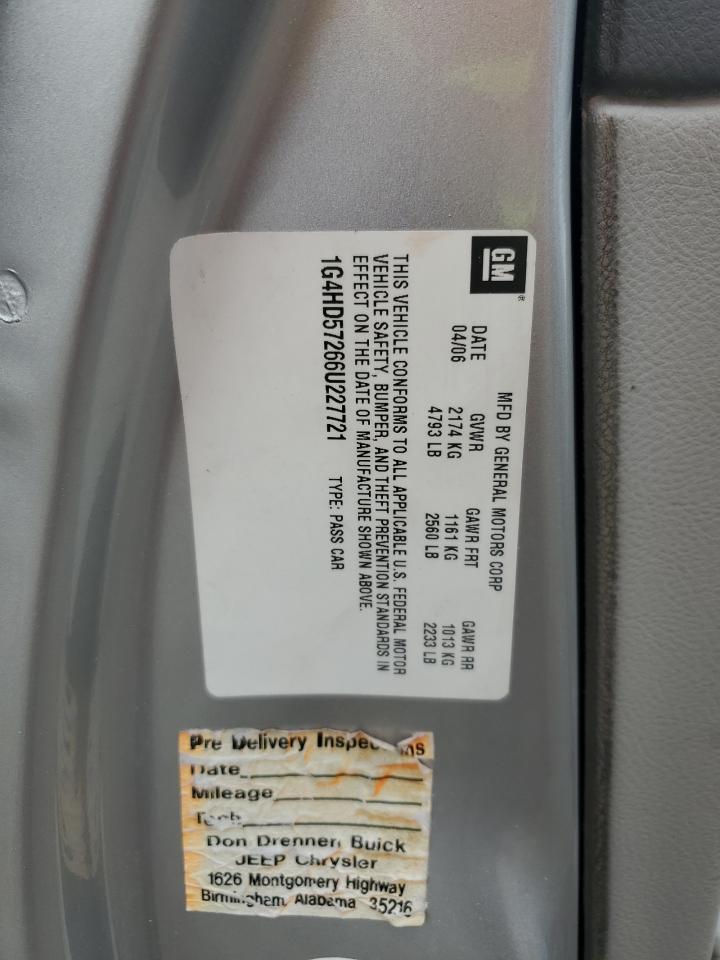 2006 Buick Lucerne Cxl VIN: 1G4HD57266U227721 Lot: 54011435
