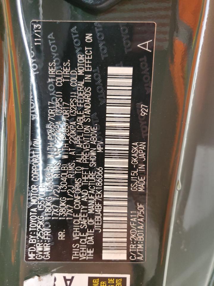 2014 Toyota Fj Cruiser VIN: JTEBU4BF7EK186066 Lot: 51711265