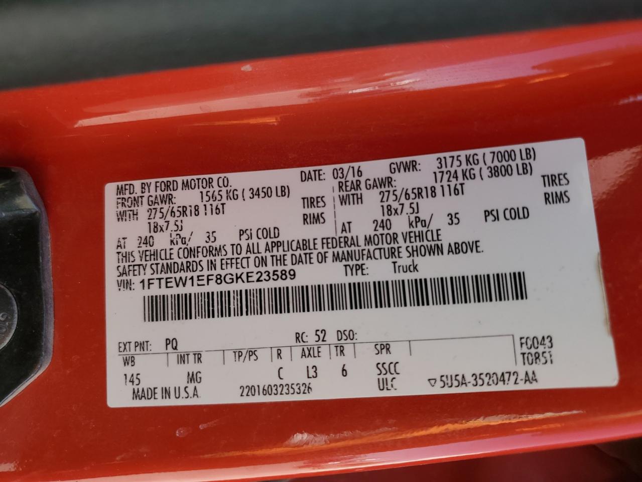 1ftew1ef8gke23589 1FTEW1EF8GKE23589 2016 Ford F150 Supercrew