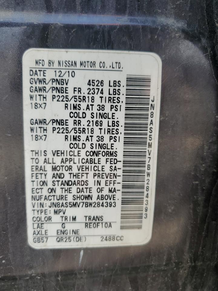 2011 Nissan Rogue S VIN: JN8AS5MV7BW284393 Lot: 53089775
