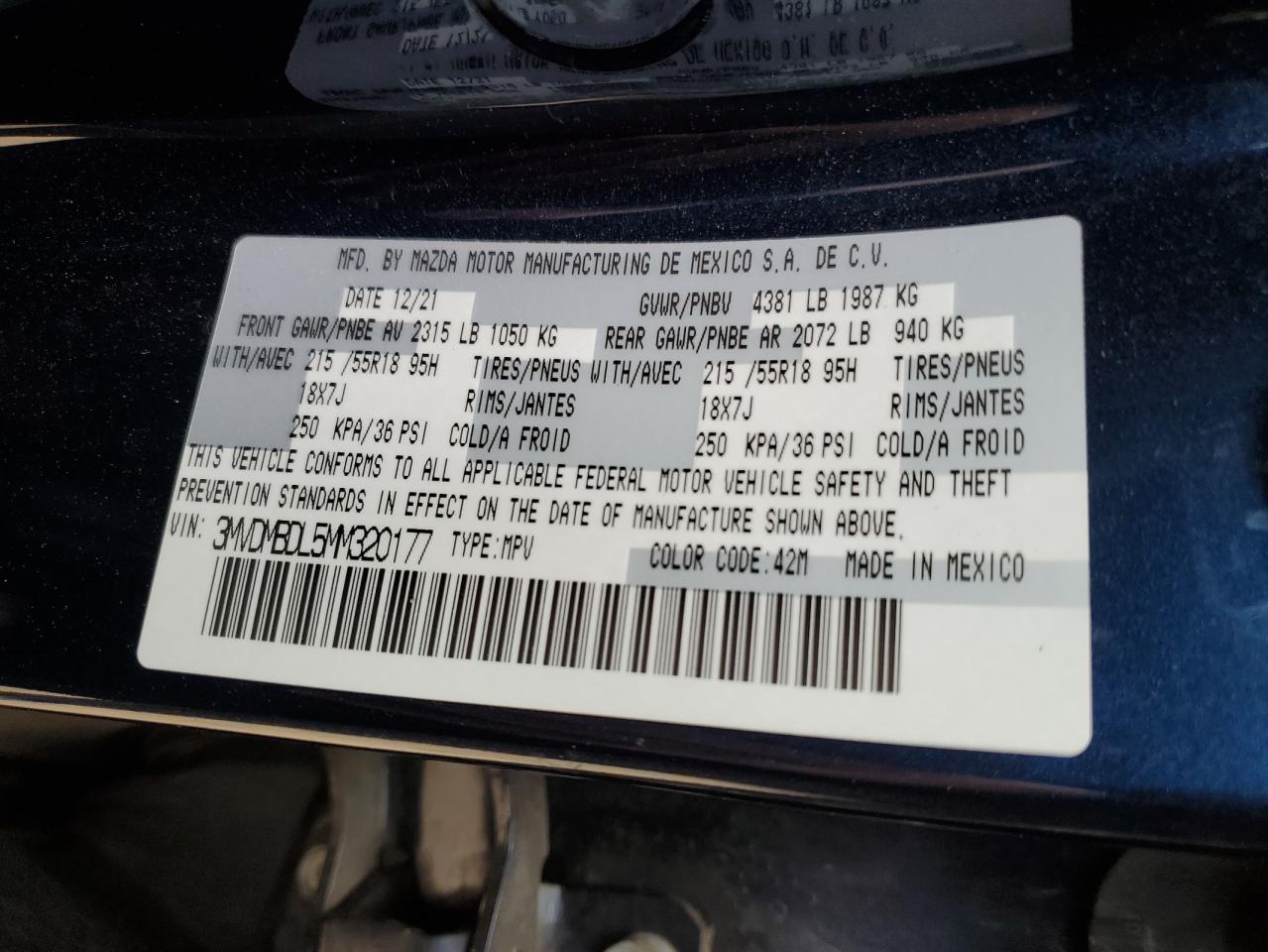 2021 Mazda Cx-30 Premium VIN: 3MVDMBDL5MM320177 Lot: 54729565