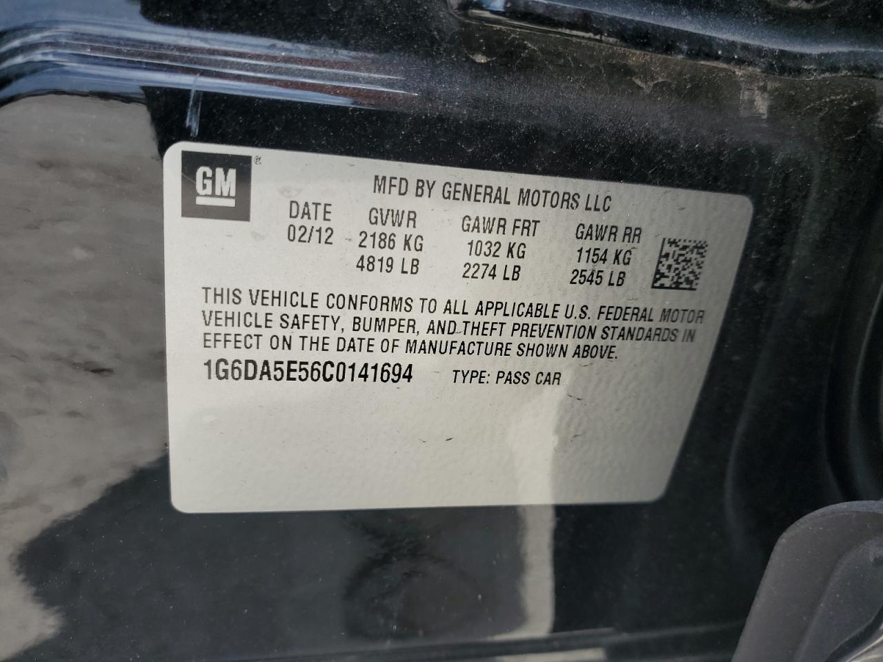 2012 Cadillac Cts VIN: 1G6DA5E56C0141694 Lot: 54445595