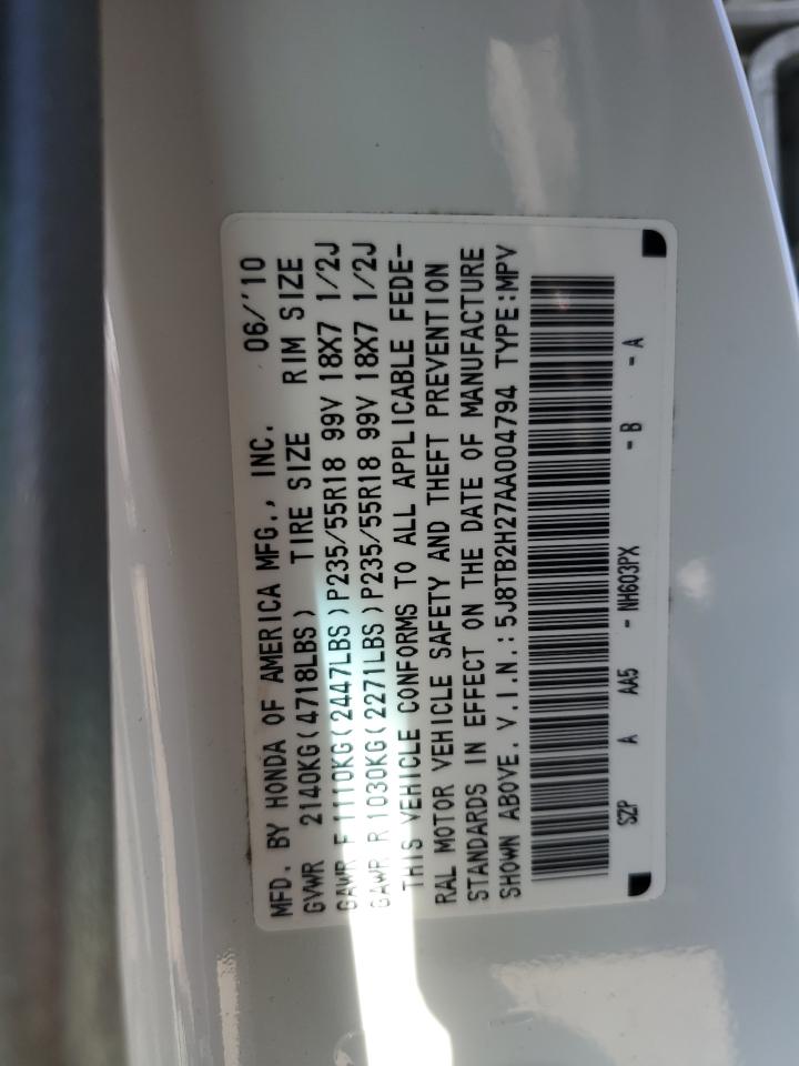 2010 Acura Rdx VIN: 5J8TB2H27AA004794 Lot: 51976545