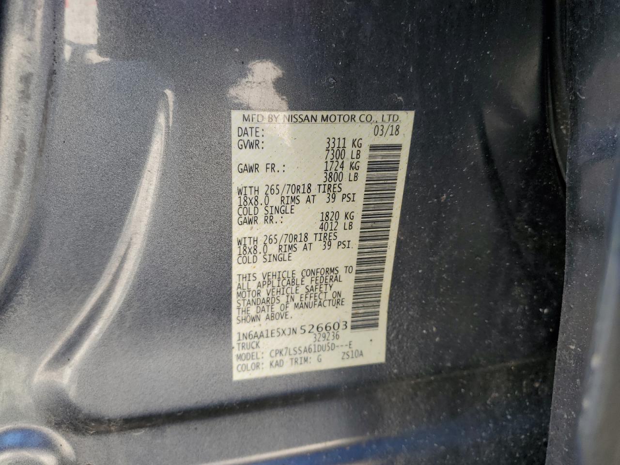 2018 Nissan Titan Sv VIN: 1N6AA1E5XJN526603 Lot: 54985465
